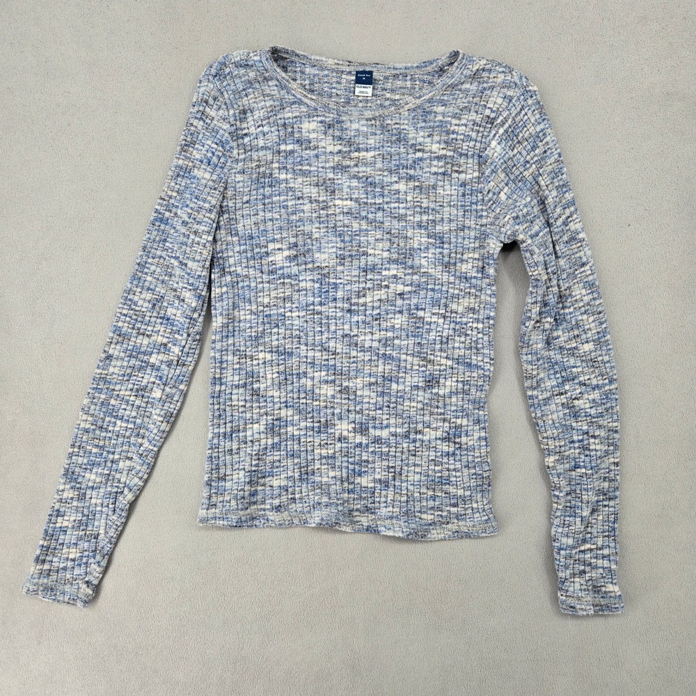 Old Navy Women Medium Blue Space Dye Ribbed Plush Tee Long Sleeve Casual Top